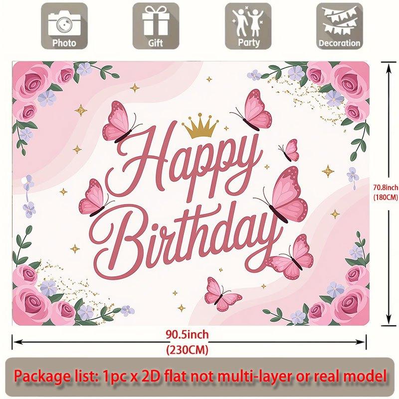 Party Backdrop Pink Flat Butterflies Roses Events Wedding Coming Ceremony Four Event Backdrop Decoration Front Door Decor