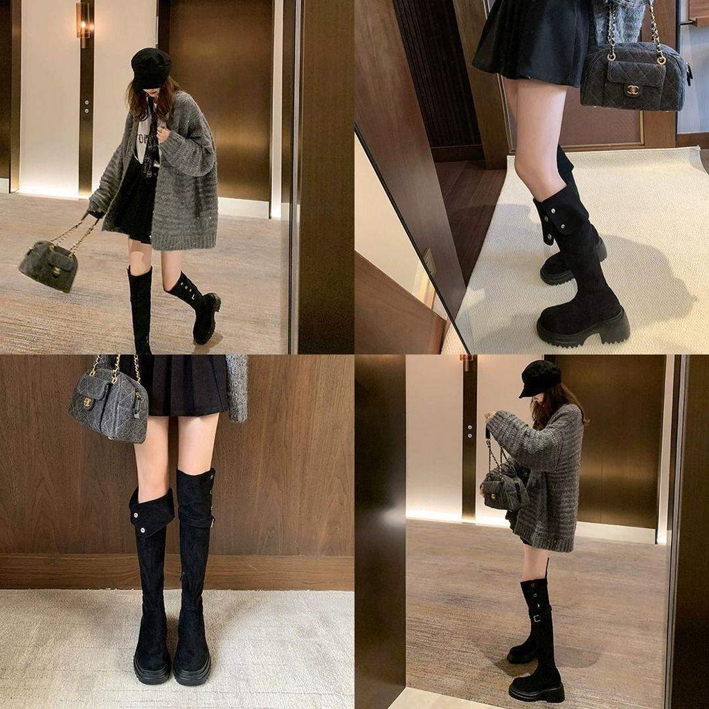Two Knee Boots for Children Small Long Boots Autumn and Winter Thick-soled Maillard Boots Women's Inner Height-increasing Knight Boots Large