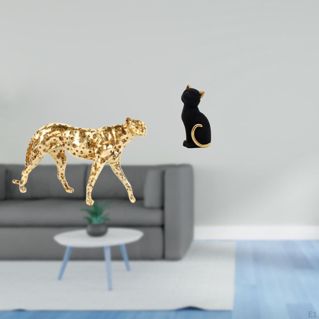 Cat Animal Sculpture Decorative Figurine Tabletop Centerpiece Resin Ornament for Office Home