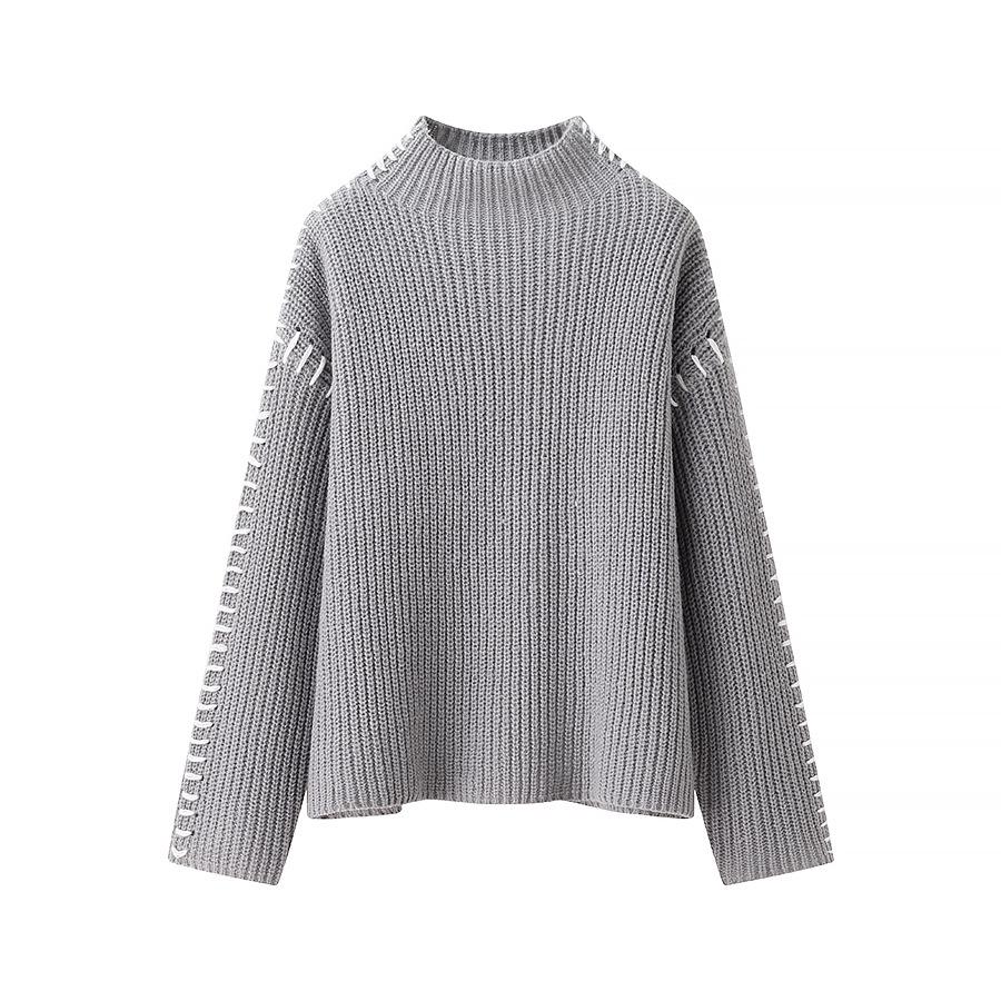 ZA Autumn/Winter Women's High Neck Color Block Pullover - European and American Street Style Fashion