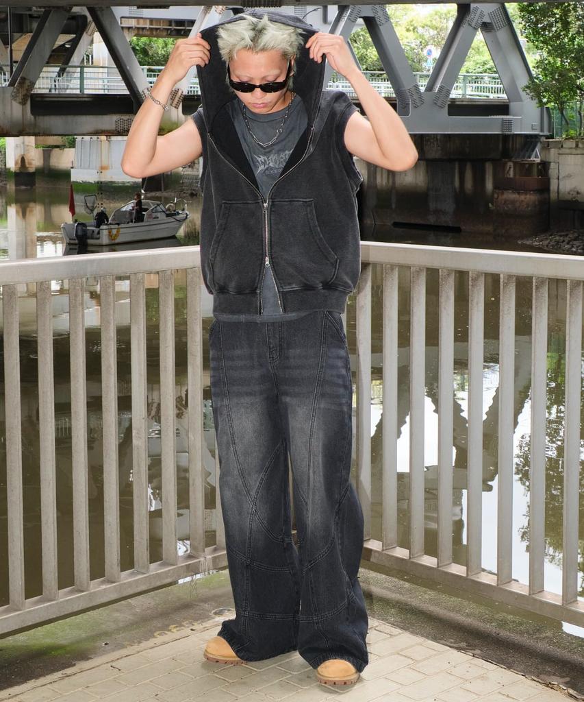 WEGO Switching Flare Denim Size Black for Streetwear and Outdoors Men's Pants, M, Denim,