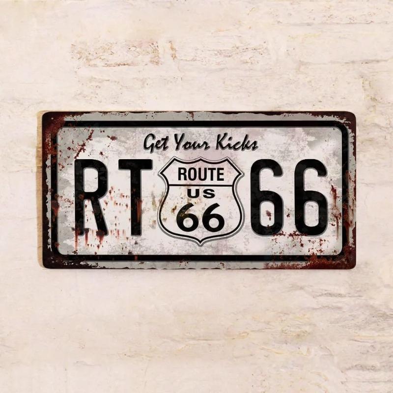 Route 66 Souvenir License Plate, American Auto Metal Sign 15x30cm