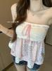 Pure desire sweet and spicy splicing floral tube top women summer slim and thin pink chic top