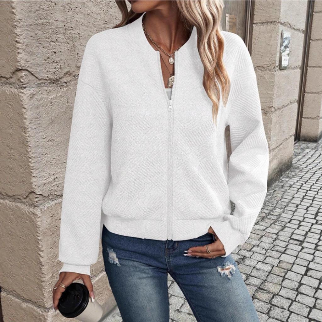 2026 Spring and Autumn Cross-border Amazon European and American Women's Clothing New Fashion Plaid Zipper Crew Neck Long Sleeve Jacket Women