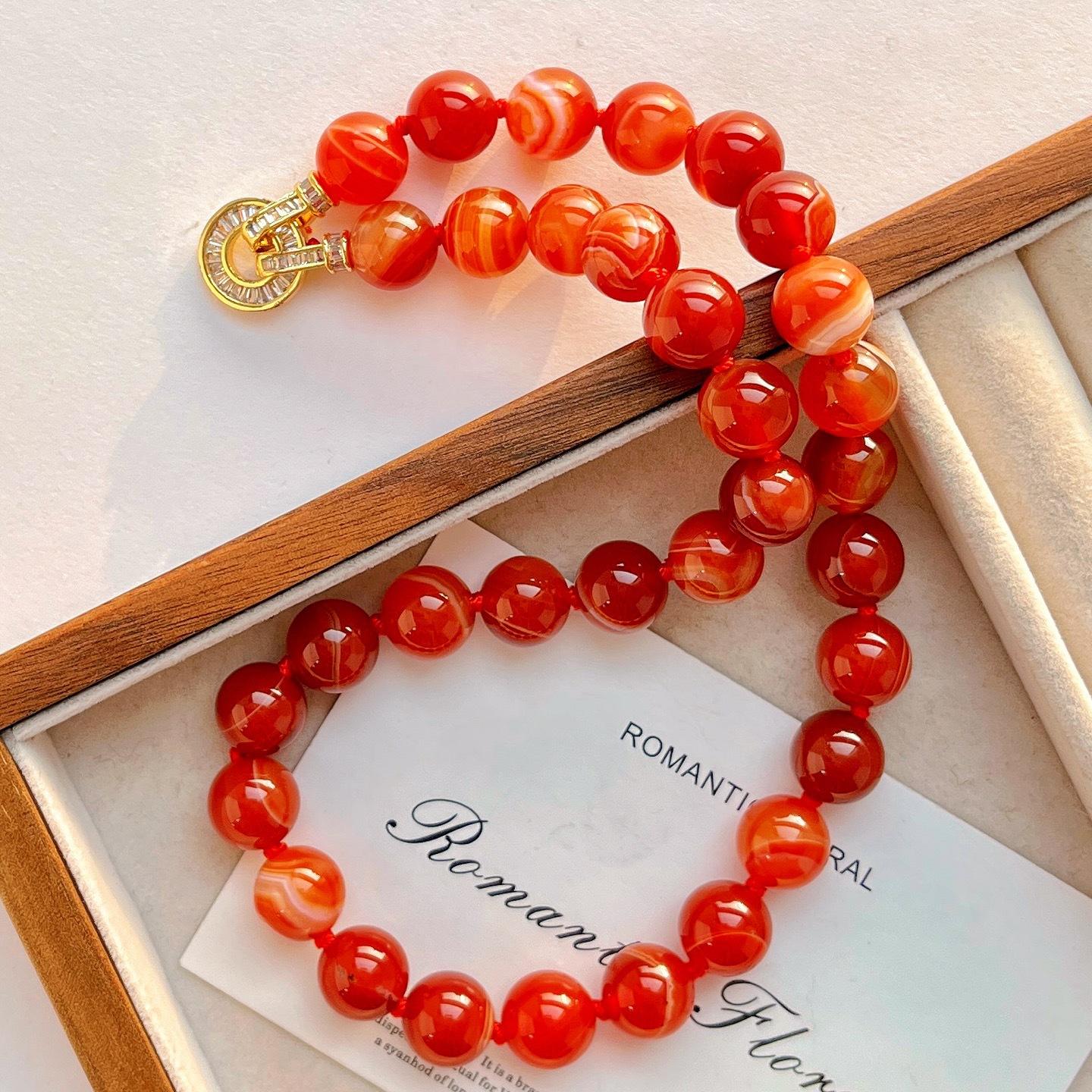 12Mm Natural Chalcedony Necklace Clavicle Chain