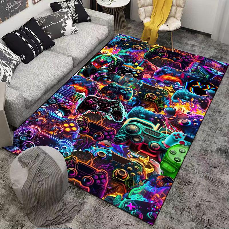Colorful Gaming Controller Pattern Carpet for Bedroom and Living Room Decor Suitable for Use As an Anti-slip for Living Room Bedroom Sofas