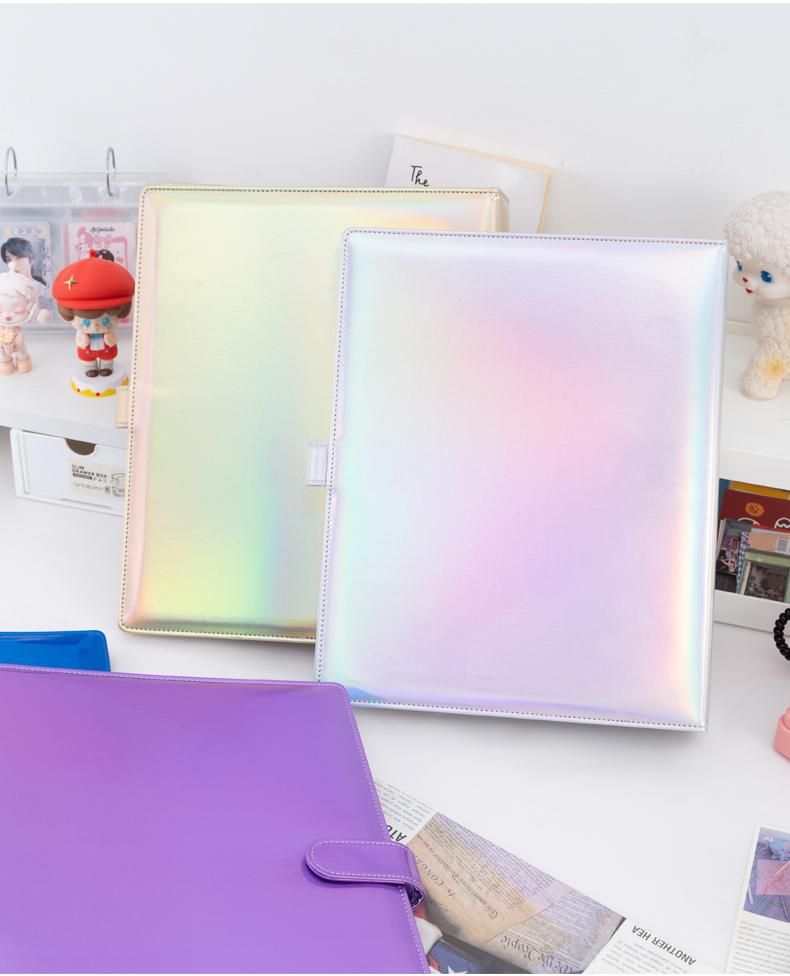 Laser Binder A4 Gradient Rainbow Photocard Collect Book Large 9Grid Life 4Grid Card Holder PU Album with Button Kpop Gift