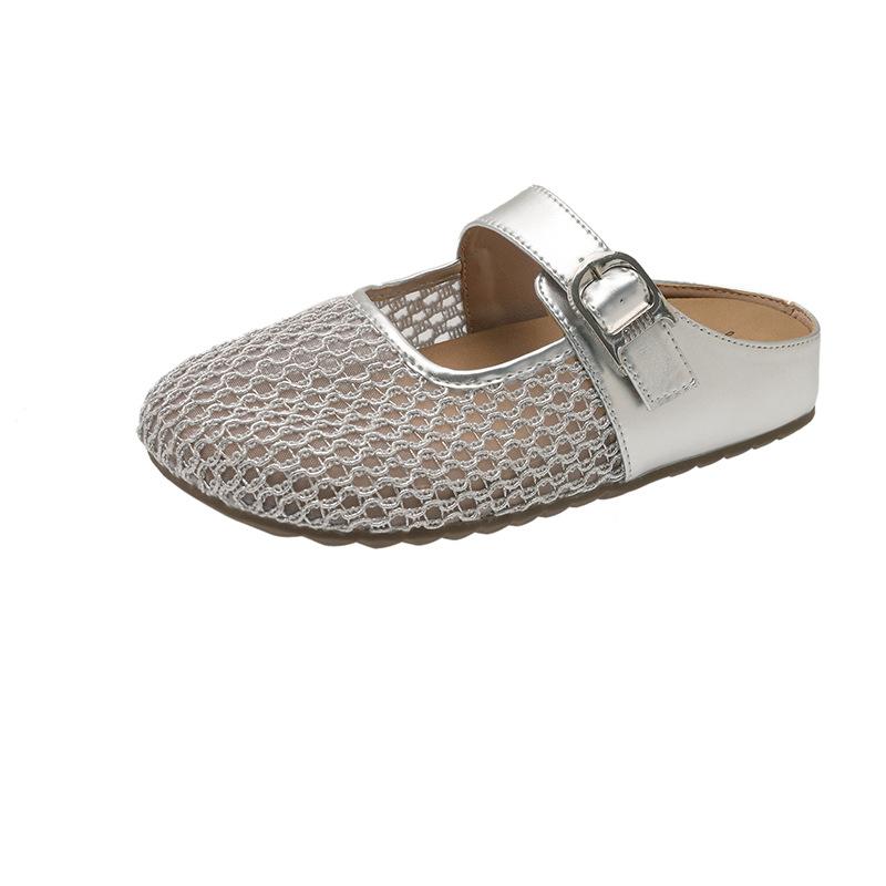 Slippers women's summer outer wear 2025 new summer bag head flat bottom with skirt non-slip mesh one-word buckle with cool slippers