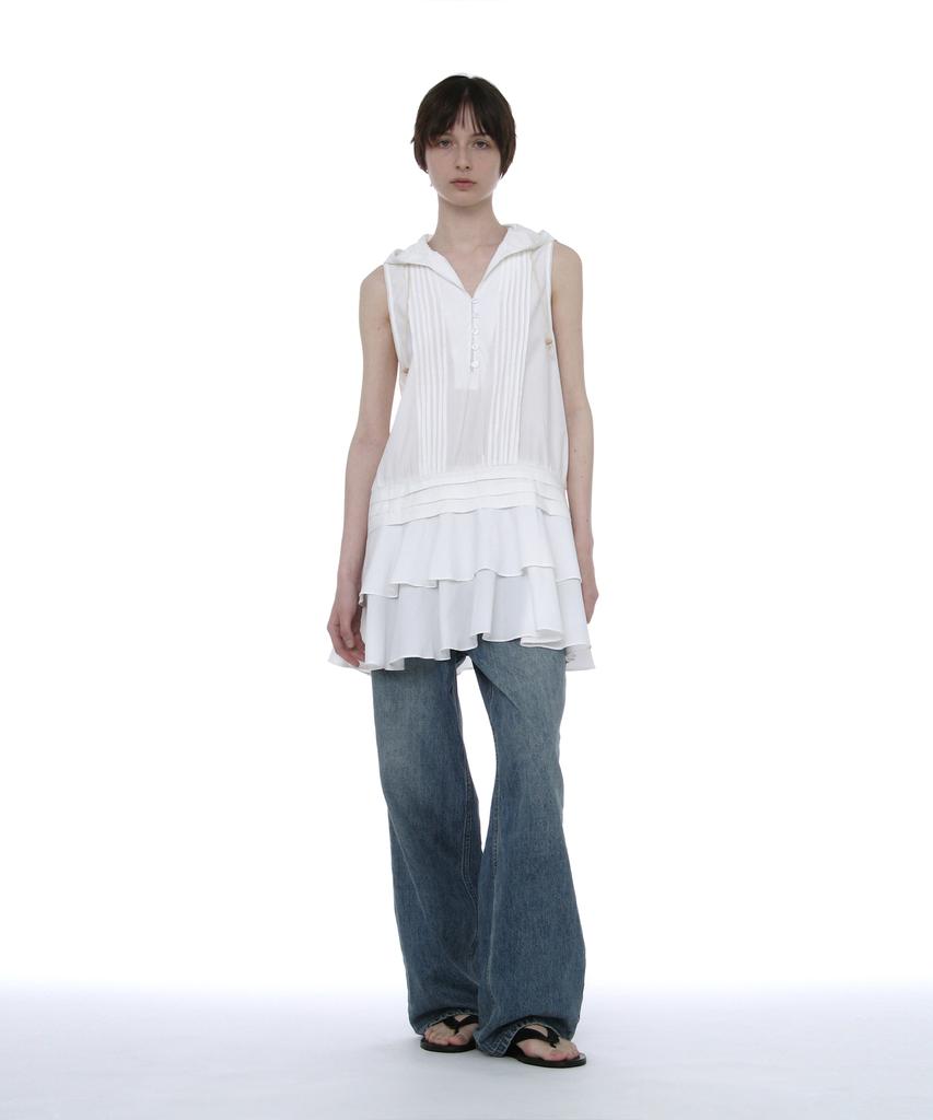 Partimento Woman Hooded Ruffle-Hem Tunic Dress_White
