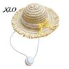 Pet Beach Hat Cat Straw Hat, Sun with Lace And Bow, Summer Lightweight Headwear Cute Protection for Cats Small Dogs Outdoor Walks Adjustable
