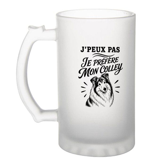 Chope bière - PLANETEE - J’peux pas minimaliste (J'peux pas je préfère mon Colley) - Givré - Verre trempé - 470 ml