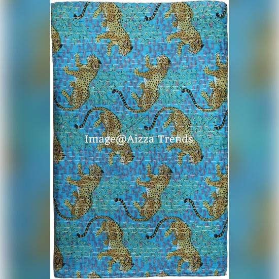 Aizza Trends Handmade Pure Cotton Tiger Print Kantha Quilt  - Traditional Look Bed Spread Kantha Gudri - Vintage Hand Stitch Gudri