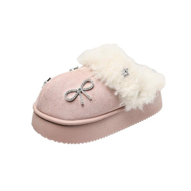 Mode Flash Diamant Schleife Plateau Schneestiefel Damen Fleece Warm Baumwollschuhe