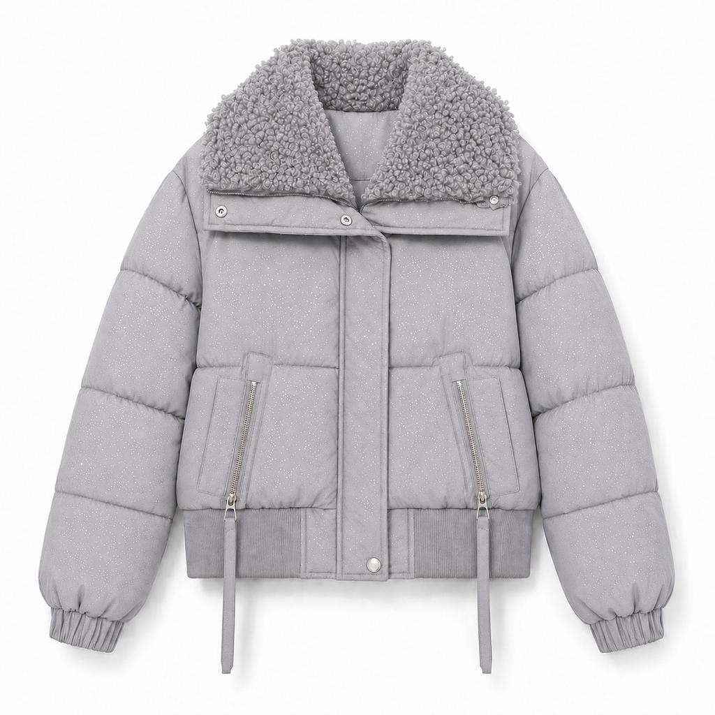 Sparkling short cotton-padded clothes women's winter new small waist loose cotton-padded jacket jacket