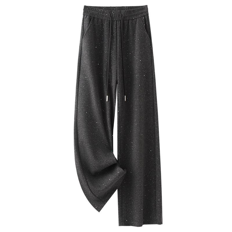 Gray Glitter High-Waisted Wide-Leg Elastic Drawstring Pants for Women - Spring/Autumn 2025