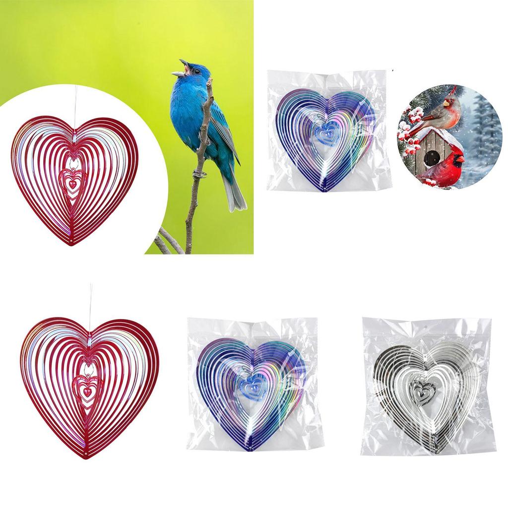 Reflective Bird Deterrent Heart Shaped Wind Spinner Outdoor Bird Repellent Garden Decor for Patio Yard