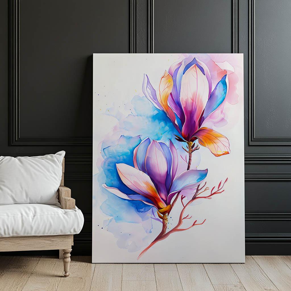 Eksplozja Kolorów Magnolii Eksplozja Kolorów Magnolii, 30X40 Cm, Rama Drewniana Ciemny Brąz, Papier Matowy 230 Gsm