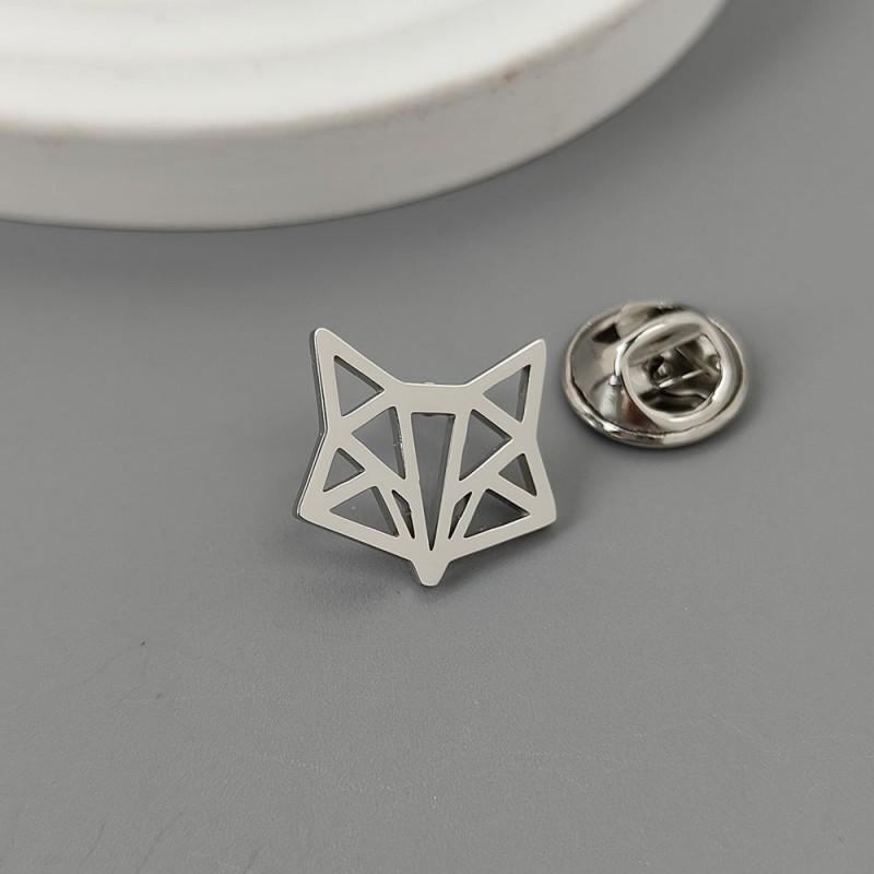 Hollow Fox Head Brooch Cufflinks Dual-use Simple Geometric Shape Cute Niche Suit Coat Accessories 14k