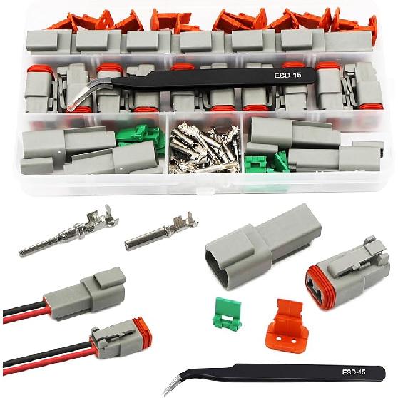 2-Pin Deutsch Stecker-Kit 10 Sätze, Graues DT Stecker-Kit, 2-Pin Wasserdichte Drahtverbinder für die Automobilindustrie, Elektrischer Steckverbinder-Kit mit 16# gestanzt
