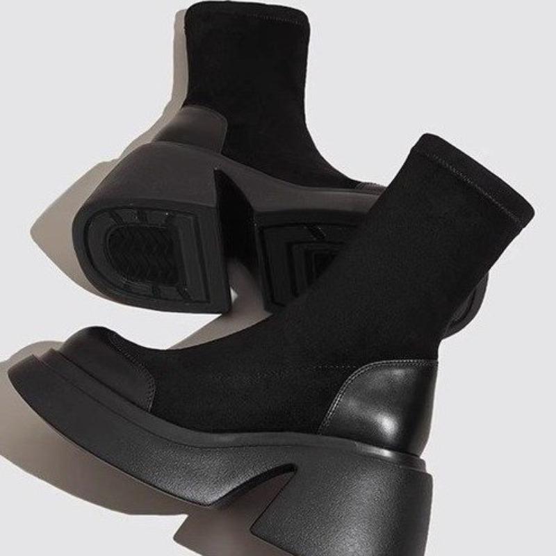 Moda 2024 Nowa Jesień Kobiety Retro Okrągły Nosek Moda Ciepłe Jednolity Kolor Krótkie Elastyczne Buty