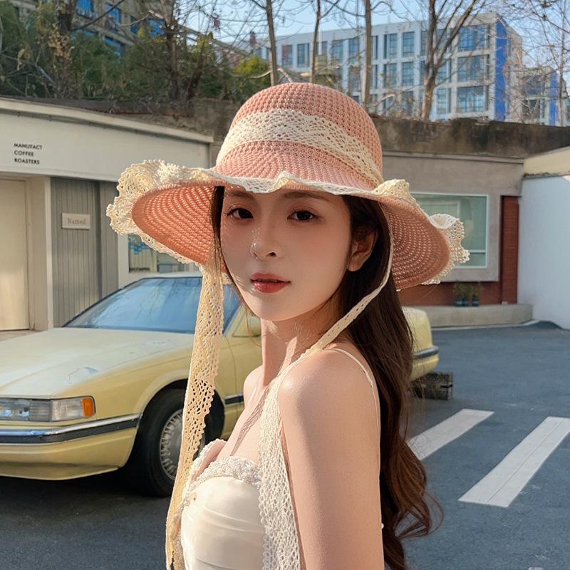 Thin knitted hat new fashion trend summer sand lace seaside beach sunshade sun protection hat bucket hat