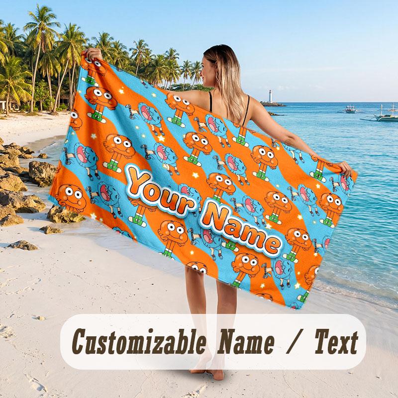 Personalized Beach Towel,Amazing World of Gumball Custom Printed Name Text, Super Absorbent Towel For Beach Vacation