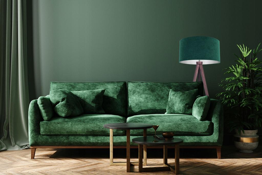 Standing Floor Lamp, Tripod, Chrome, Velvet Lampshade