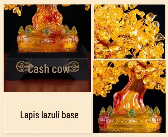 Citrine Money Tree Figurine: Attracts Wealth & Fortune, Perfect for Wine Cabinet or Living Room Entrance Decor.