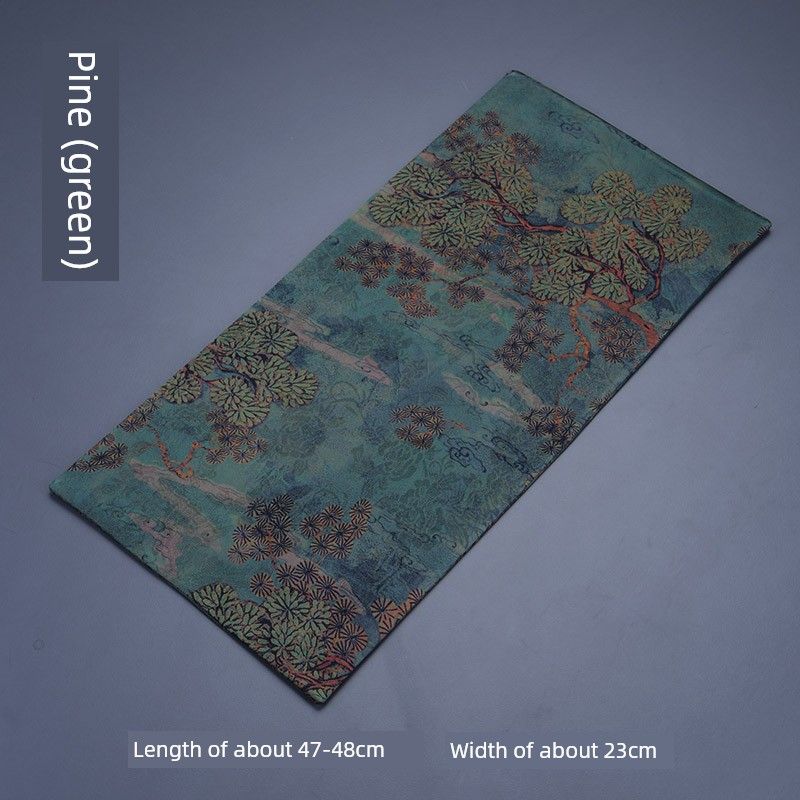 

New Chinese Fabric Zen Waterproof Dry Pour Small Tea Mat Brocade Painted Tea Cloth Tea Mat Retro Insulated Double-Sided Table Runner Pine (green)