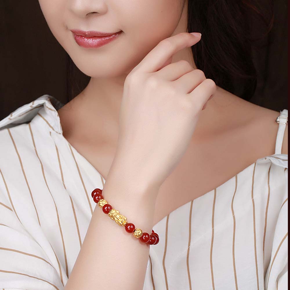 Women Feng Shui Pixiu Attract Wealth Wristband Bracelets Obsidian Stone Beads Good Luck Bangle