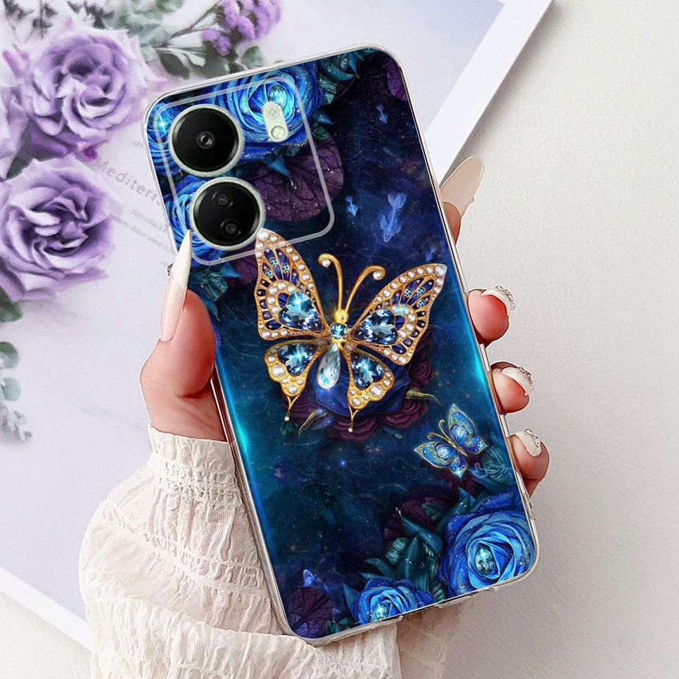 For Xiaomi Redmi 13C 5G 4G  Back Bumper Redmi 13 4G Colorful Butterfly Flower Painting Phone Case Transparent Soft TPU Silicone