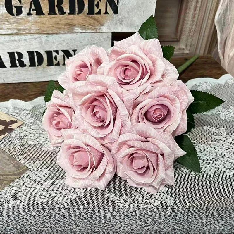 Künstliche Blumen 7-Köpfige Göttin Rosen Bündel Restaurant Dekoration Seiden-Fake-Blumen Simulation Grüne Rose Halle Dekorativ