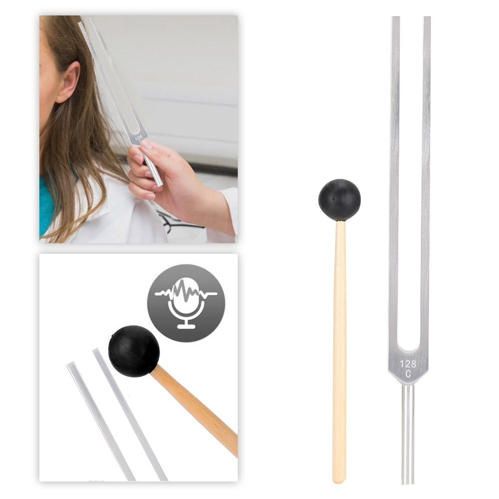 128HZ Aluminum Alloy Tuning Fork Wood Hammer Sound Healing Therapy Tool Set
