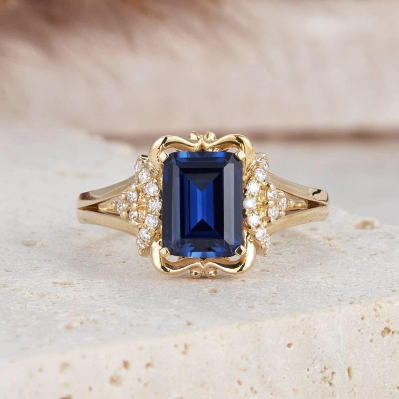 1pz Anello alla moda multifunzionale con zircone sintetico blu intarsiato, adatto per l'uso quotidiano
