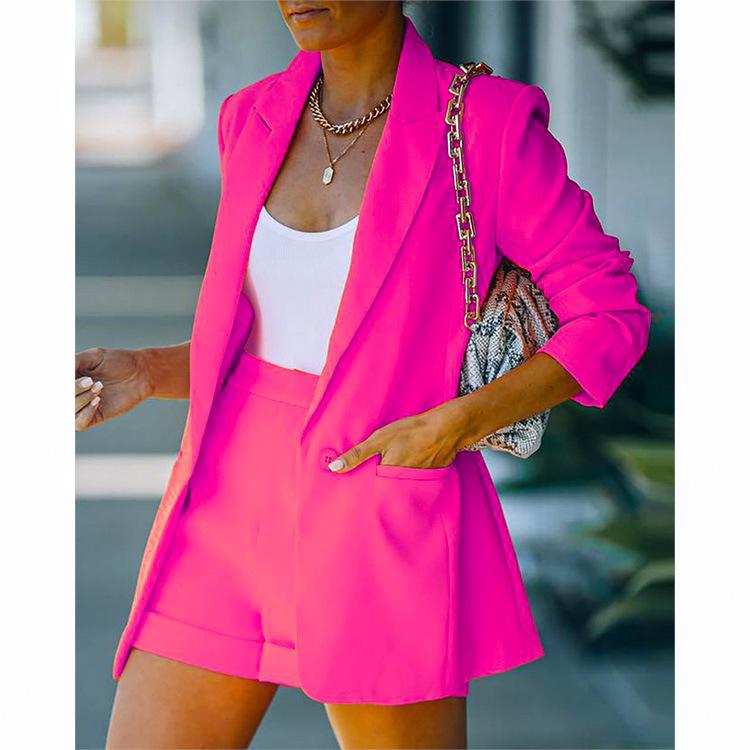 2023Wish European & American Women's Fashion: Sexy Lapel Cardigan Top & Shorts Set