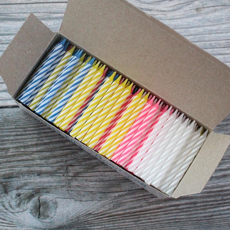 New Product 288 Pieces Colorful Threaded Small Candles Mixed Color Striped Party Decoration Boxed Candles Without Base