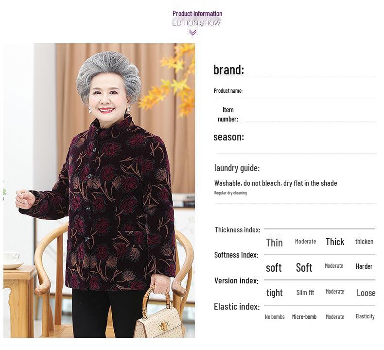 Fleece-Lined Winter Jacket for Middle-Aged and Elderly Women: Grandma Style, Thickened Cotton, Two-Piece Set (Top and Jacket).