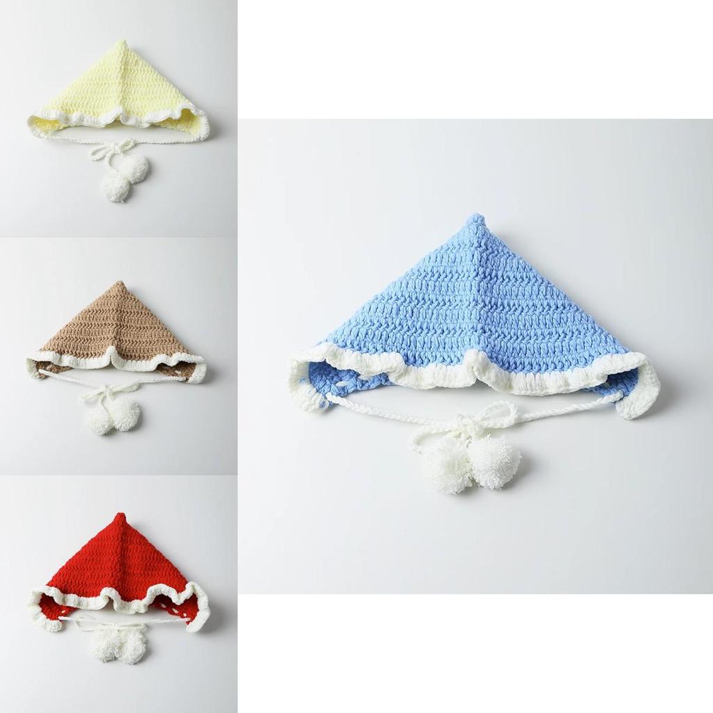 New Chinese Style Sweet Little Red Riding Hood Hand-knitted Woolen Hat Women Autumn Winter Tassel Tie Cap Warm Ear Protection Red