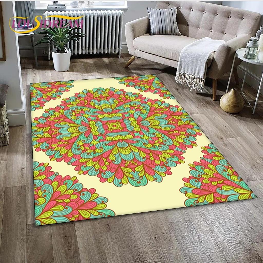 Mandala Yoga Blume Böhmen Meditation Natur Teppich für Wohnzimmer Schlafzimmer Dekoration, Rutschfeste Dekoration für Sofa Fußmatte Geschenk