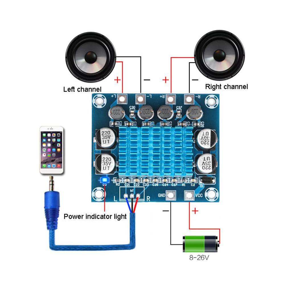 Powerful Amplifier Module 30W+30W Dual Channel Digital Stereo Audio Power Amplifier Board DC 8-26V 3A 20-1PCS TPA3110 XH-A232