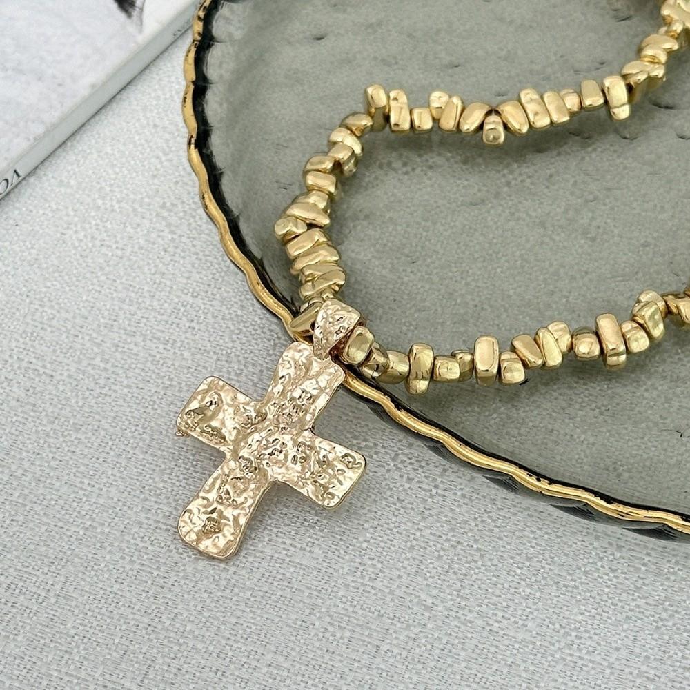 Irregular Beads Cross Pendant Chain Chunky Beads Choker Necklace Clavicle Chain  Women's Jewelry