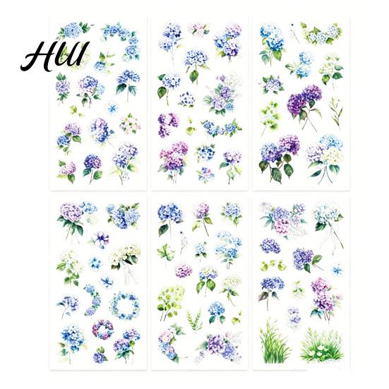 Floral Plant Decals 6 Sheets/Set Natural Flower Scrapbook Stickers, Waterproof PVC Plants Decals, Hand-painted Stickers Transparent Decorative for DIY