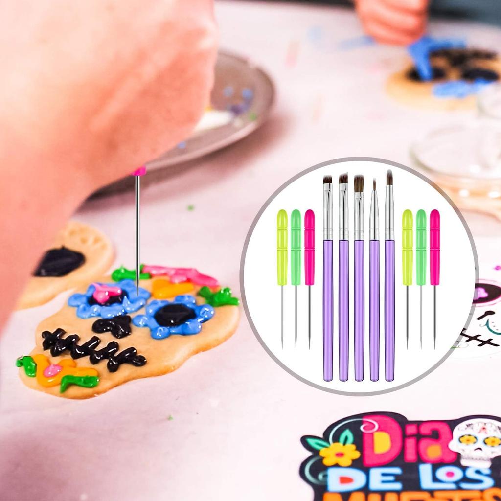 15 Pcs Decorating Brushes Tool Set, Include Cookie Pastry Brush Cookie Scriber Needles Sugar Stir Needles Elbow and Straight Tweezers for Biscuit