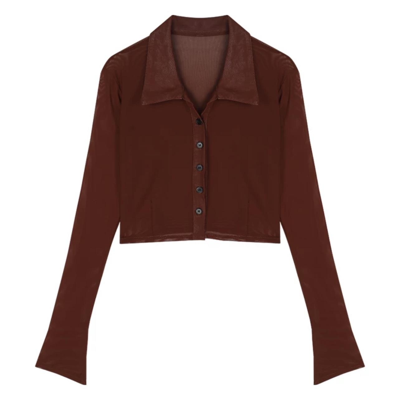 

Винтажная уличная укороченная блузка, женские однотонные сексуальные прозрачные сетчатые топы, женская облегающая рубашка с длинным рукавом S красный