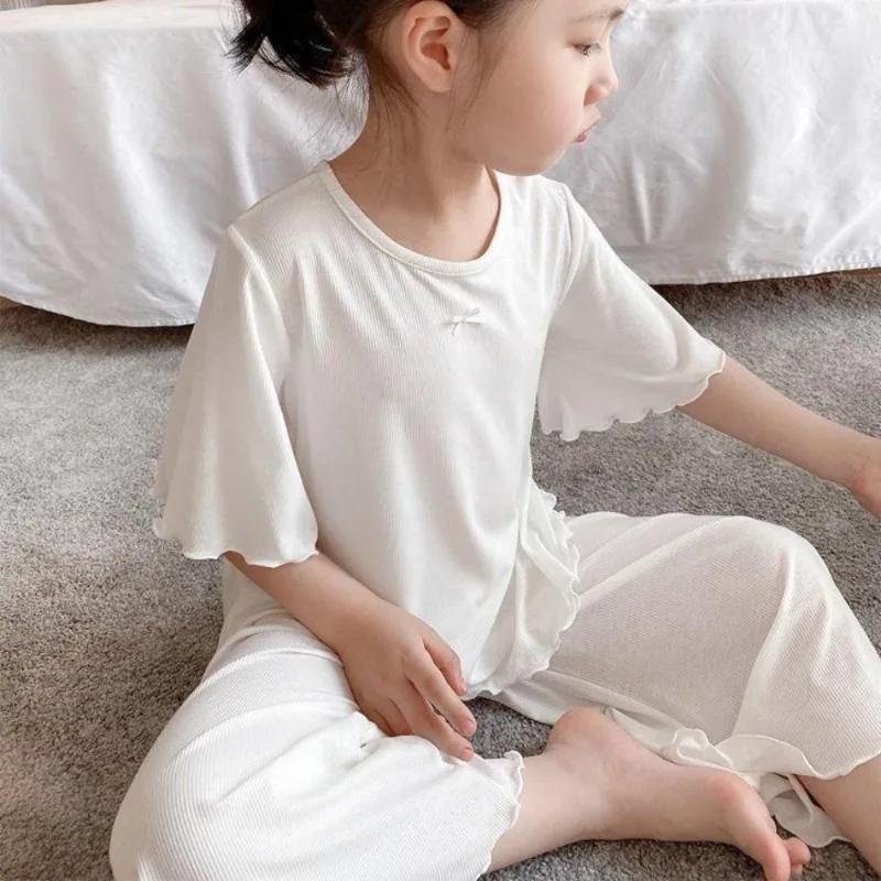 Girls Ice Silk Set Thin Children Homewear Clothes Summer Kids Short Sleeve Children Sets Girl Pajamas Outfit