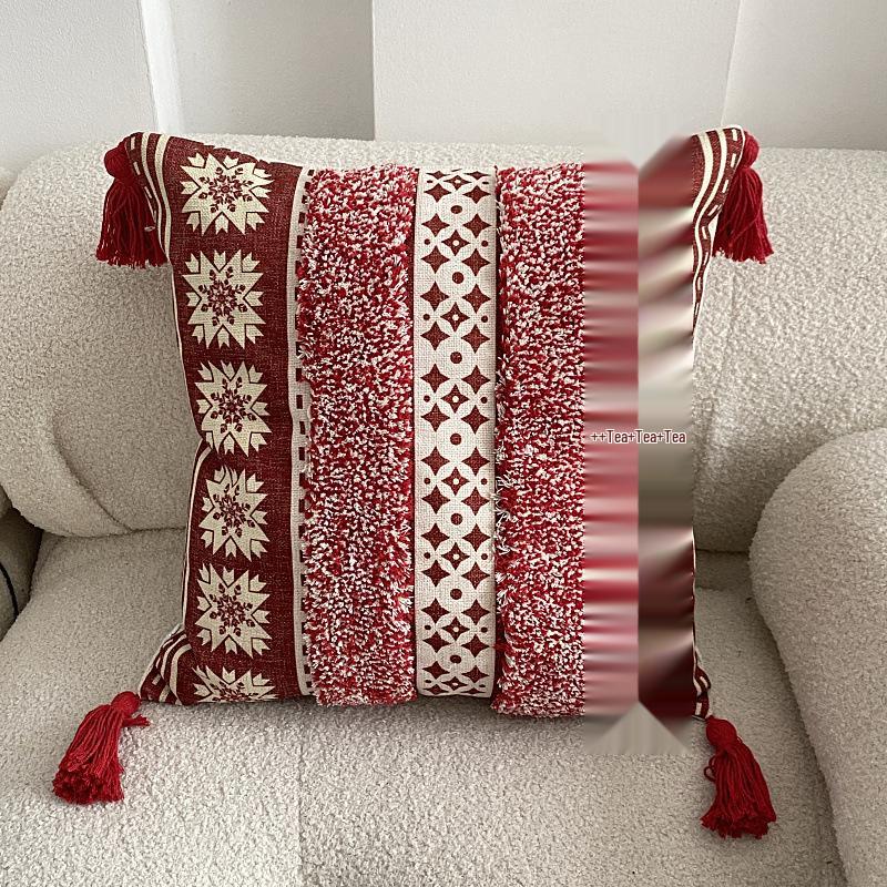 Bohemian Ethnic Flocking Linen Pillow Cover - Decorative Cushion for Sofa, Bedroom, or Bedside