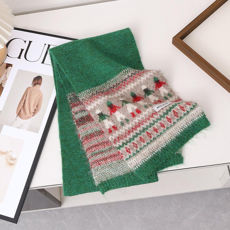 Retro Red Green Print Fashion Winter Women Knit Scarf Headscarf Casual Preppy Scarve Lady Mujer Wrap Shawl Korean New Christmas