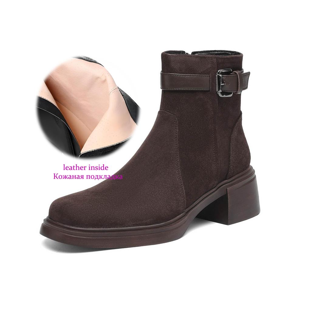 Krazing Pot Cow Suede Nubuck Round Toe Thick Heels Chelsea Boots Size 42 Zipper Women Keep Warm Ankle Boots