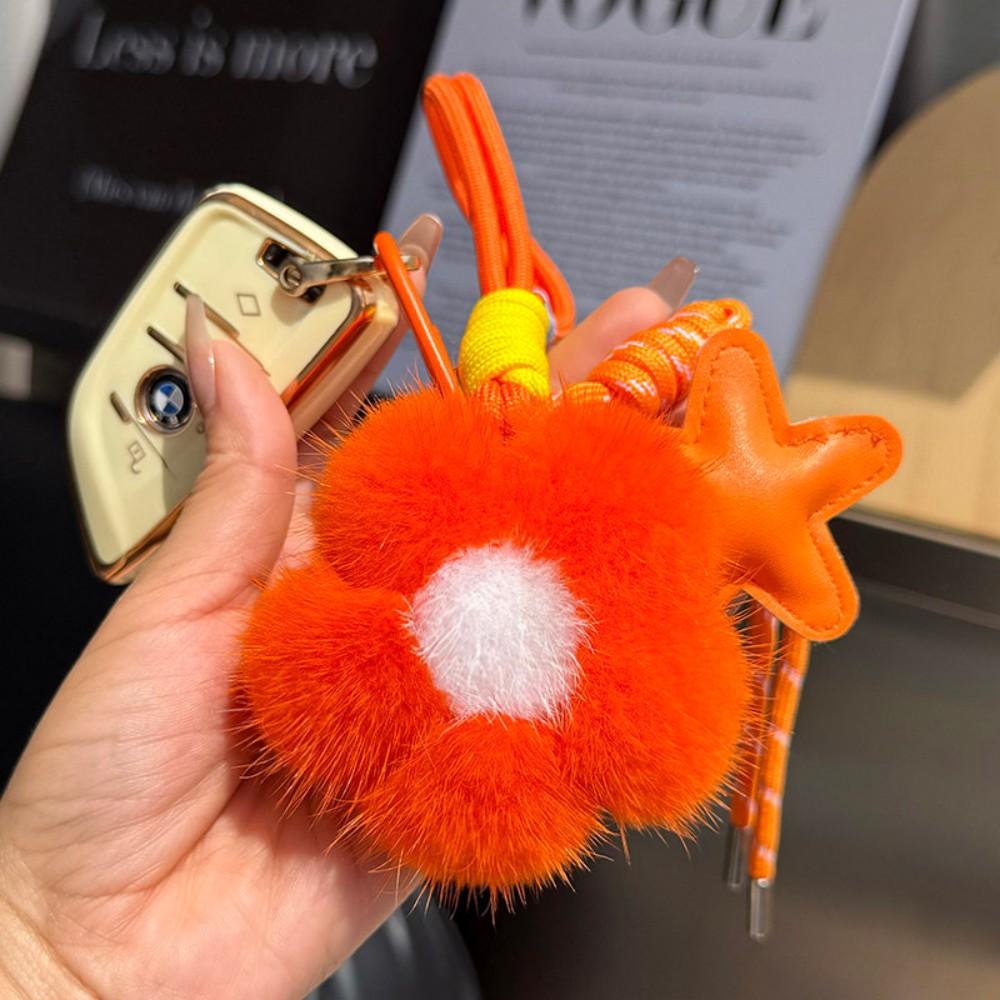 New Mink Fur Flower Keychain Handmade Sunflower Plush Hanging Ornament Backpack Hanging Chain Car Keychain Women's Bag Pendant