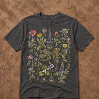 Vildblommor Comfort Colors T-shirt, Natur Botanisk Blommig Grafisk Tee, Trädgårdsblommor, Födelsedagsblomma Gåva, Naturälskare